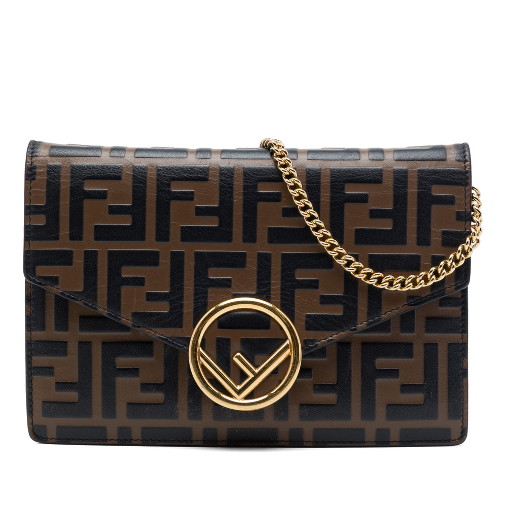 Pre-Loved Fendi Zucca Embossed Leather F Is Fendi Envelope Wallet On Chain